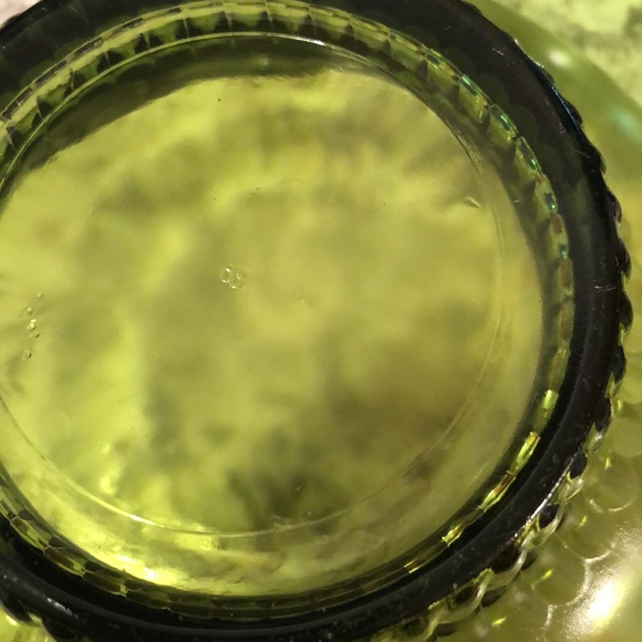 2 GREEN GLASS SMOOTH  SIDES W/RIBBED FOOT & 1 SMALL SUNBURST BOWL -SCALLOP TOP - Picture 5 of 12